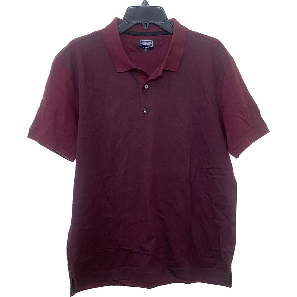 Arrow New York Mens Burgundy w/Black patten Polo Short sleeve Shirt Size XL NWOT